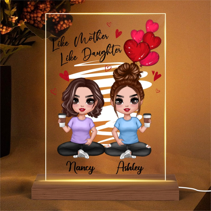 Doll Besties Sitting Red Hearts Like Mother Like Daughters Doll Mom And Daughters Sitting Gift For Mom Daughters Personalized Rectangle Acrylic Plaque LED Night Light_Dang Thi Hoa