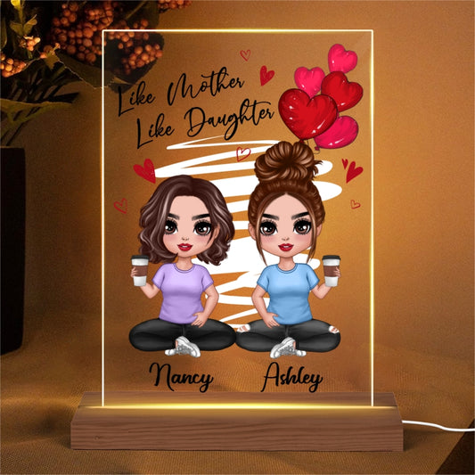 Doll Besties Sitting Red Hearts Like Mother Like Daughters Doll Mom And Daughters Sitting Gift For Mom Daughters Personalized Rectangle Acrylic Plaque LED Night Light_Dang Thi Hoa