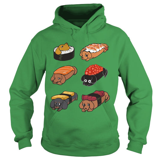 Funny Cute Sushi Daschunds Dachshund Doxie Wiener Sausage Dog Hoodie Pets Dogs Lovers