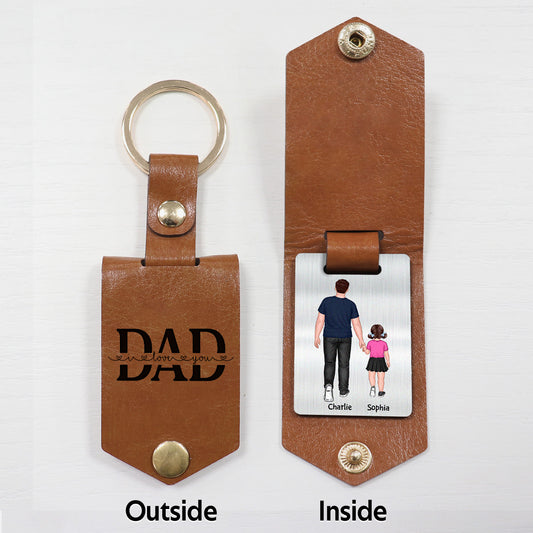 Best Dad Ever Back View Walking Man Kids Dog Cat Personalized Leather Keychain