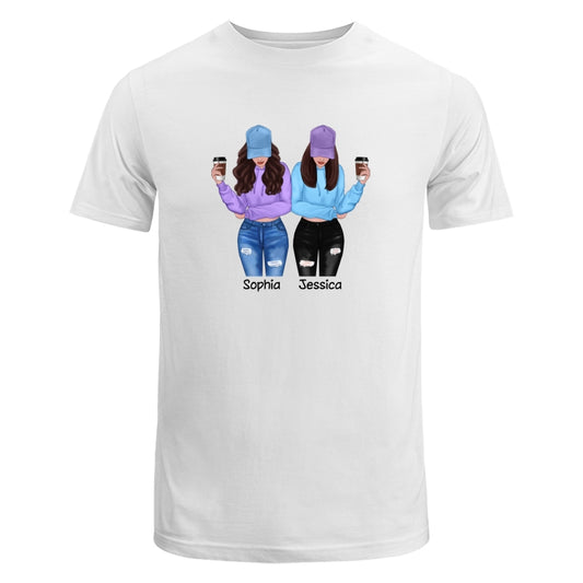 Front View Besties Dad Grandpa And Kids Hands Outline Personalized Shirt