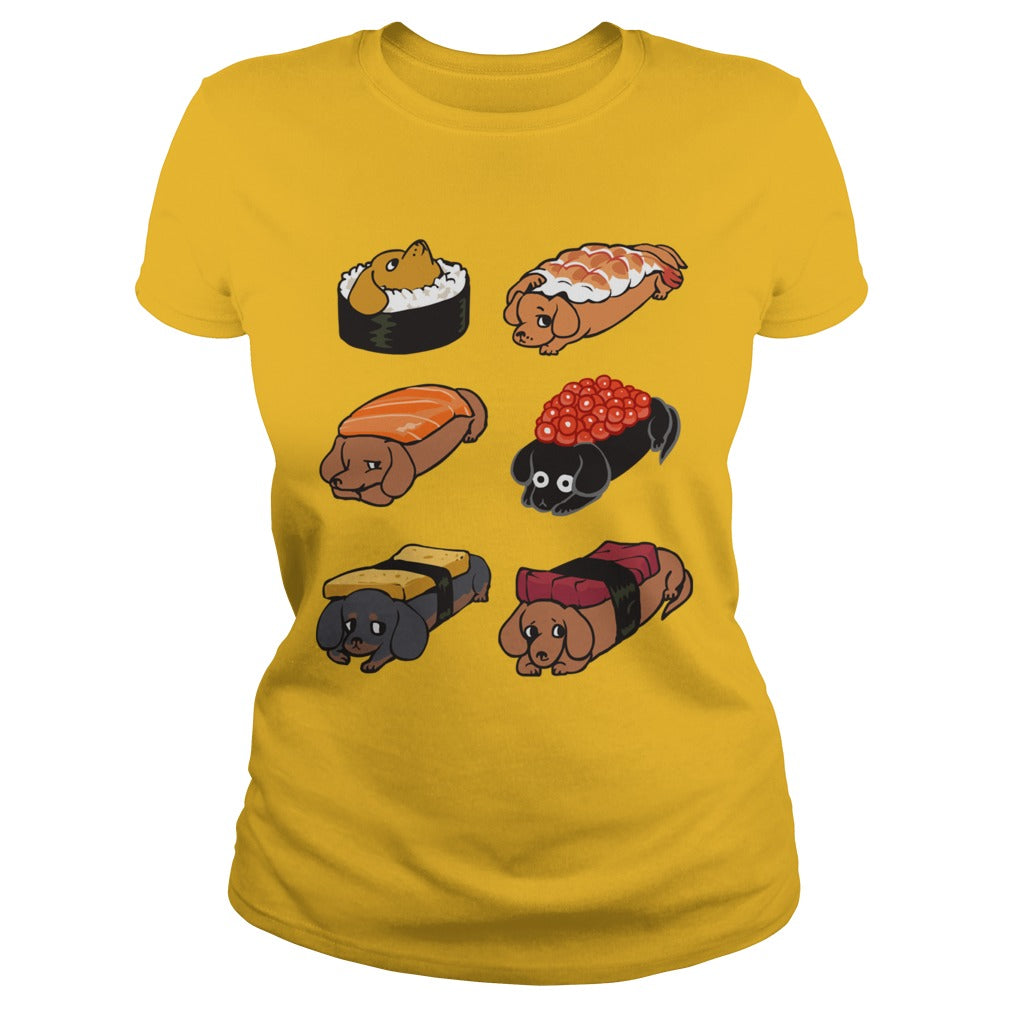 Funny Cute Sushi Daschunds Dachshund Doxie Wiener Sausage Dog Hoodie Pets Dogs Lovers