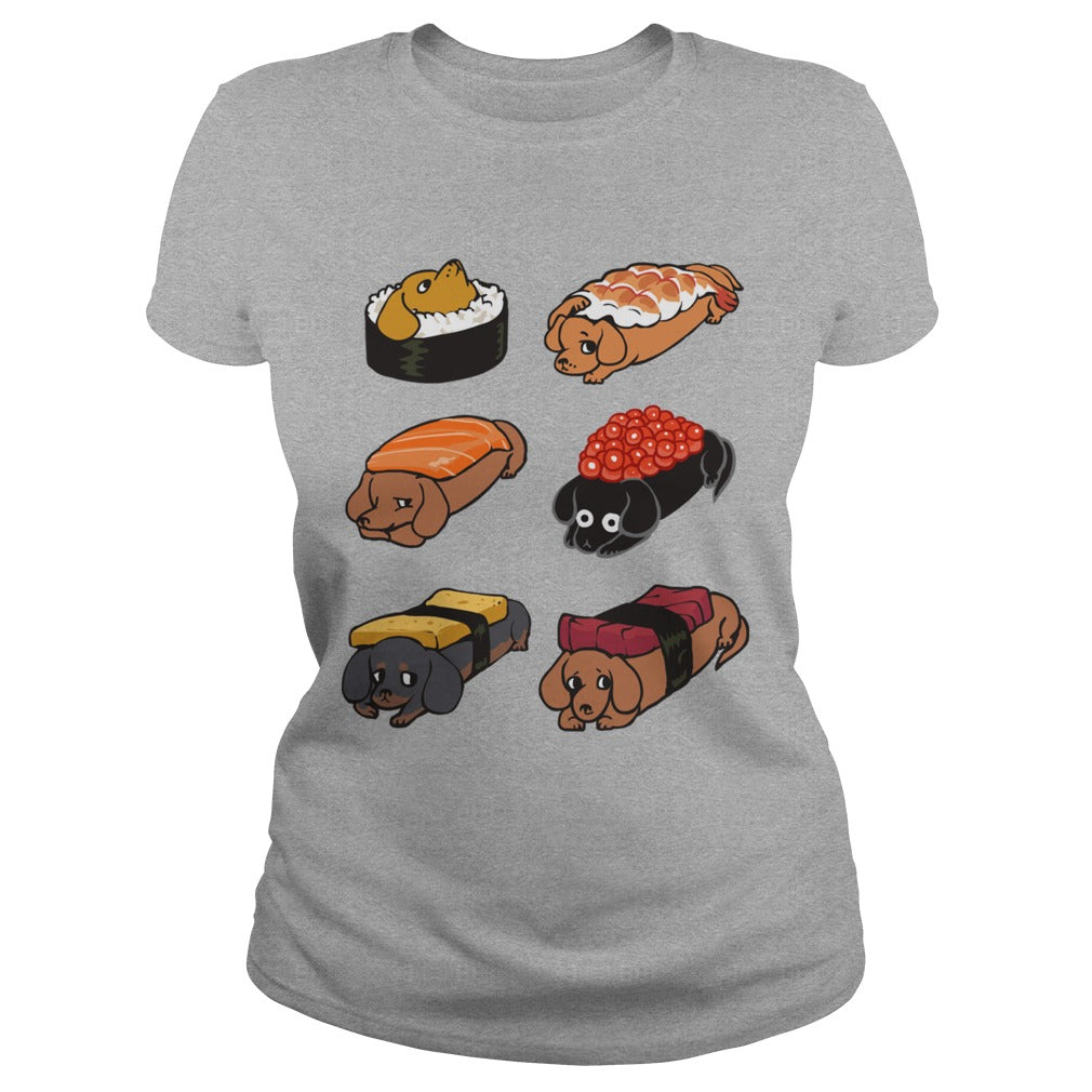Funny Cute Sushi Daschunds Dachshund Doxie Wiener Sausage Dog Hoodie Pets Dogs Lovers