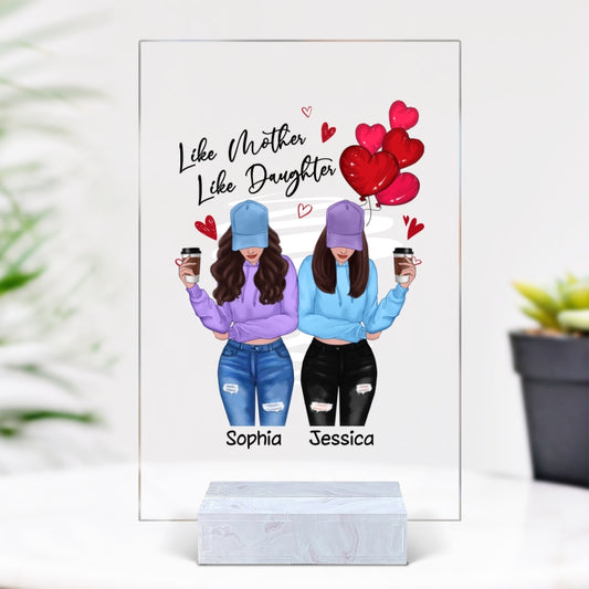 Front View Besties Red Hearts Like Mother Like Daughter Personalized Rectangle LED Night Light
