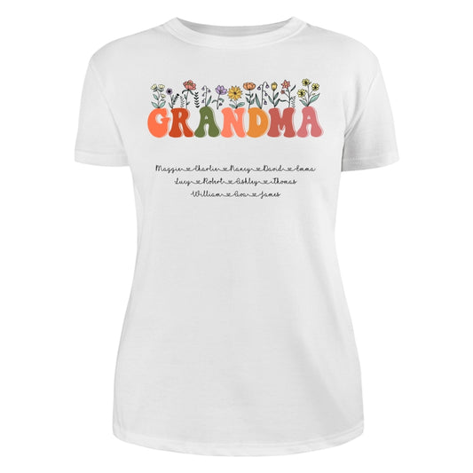 Grandma Floral Summer Vibe Grandkids Name Personalized Shirt