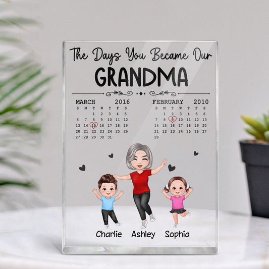 The Days You Became Our Grandma Happy Woman & Doll Kids Personalized Vertical Rectangle Acrylic Block Plaque