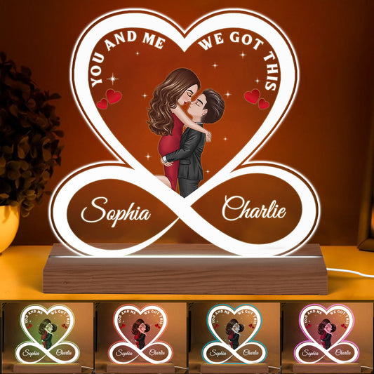 Infinity Heart Couple Hugging Kissing Personalized Custom Shape Acrylic Plaque With LED Night Light - Anniversary Gift For Couple - Gift For Him Gift For Her