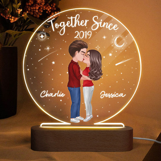 Doll Couple Kissing Personalized Circle Acrylic Plaque With LED Night Light - Valentine‘s Day Gift - Anniversary Gift For Her - Gift For Him