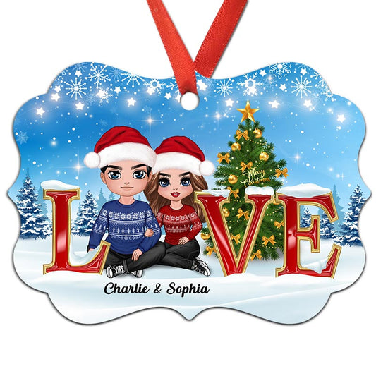 LOVE Embracing Couple Personalized Christmas Ornament