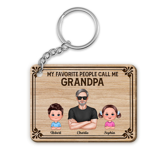 My Favorite People Call Me Grandpa Personalized Wooden Keychain