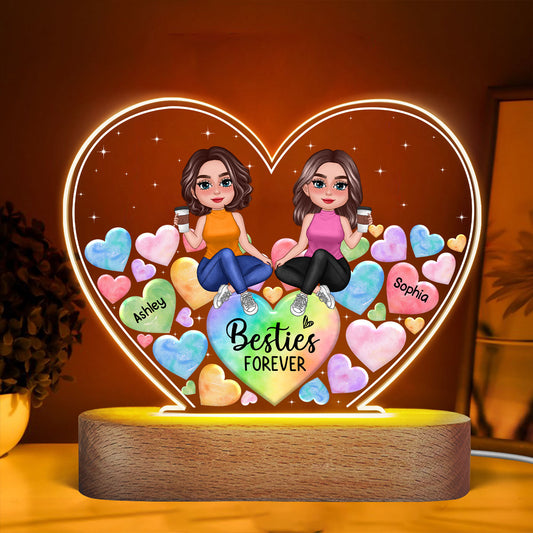 Pretty Doll Besties Sisters Hearts In Heart Personalized Heart Acrylic LED Night Light