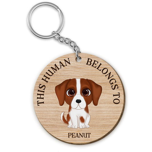 This Human Belongs To Watercolor Cute Dogs Personalized Wooden Keychain