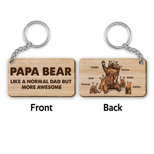 Papa Daddy Bear Family Personalized Wooden Keychain