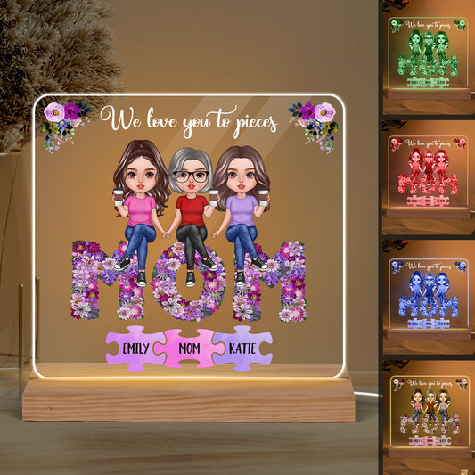 Mother Daughter Purple Flowers Puzzle Personalized Acrylic Custom Shape LED Night Light