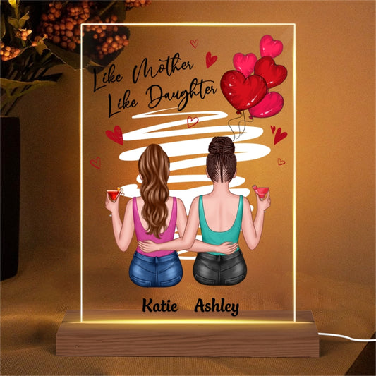 Bestie sitting back view đồ hè Red Hearts Like Mother Like Daughters Gift For Mom Daughters Personalized Rectangle Acrylic Plaque LED Night Light_Dang Thi Hoa