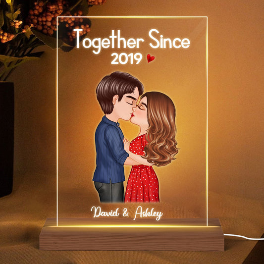 Doll Couple Kissing Anniversary Gift For Him Gift For Her Personalized Rectangle Acrylic Plaque LED Lamp Night Light