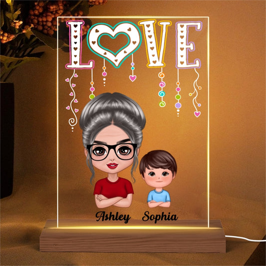 Doll Grandma Mom And Kids  LOVE Personalized Rectangle Acrylic Plaque LED Night Light