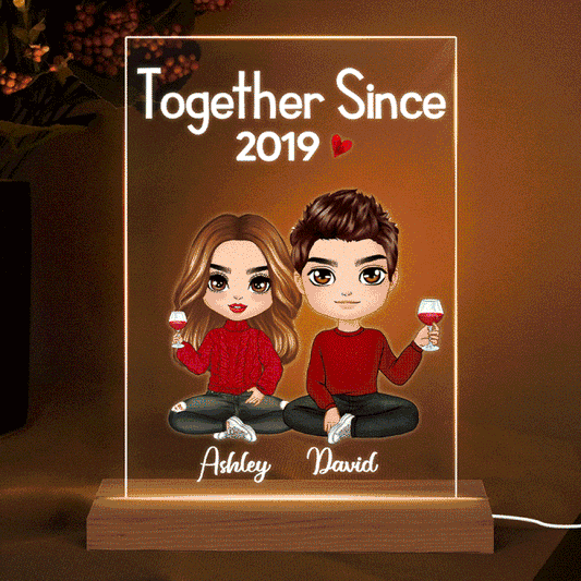 Doll Couple Sitting Valentine‘s Anniversary Gift For Him Gift For Her 7 Colors Plaque LED Night Light