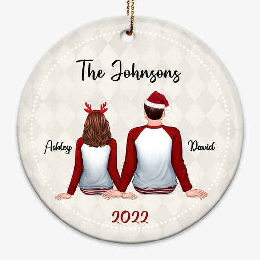 Family Couple Kid Dog Cat Back View Personalized Circle Ornament