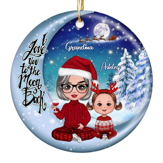 Doll Grandma Grandkids Christmas Moon Night Personalized Circle Ornament