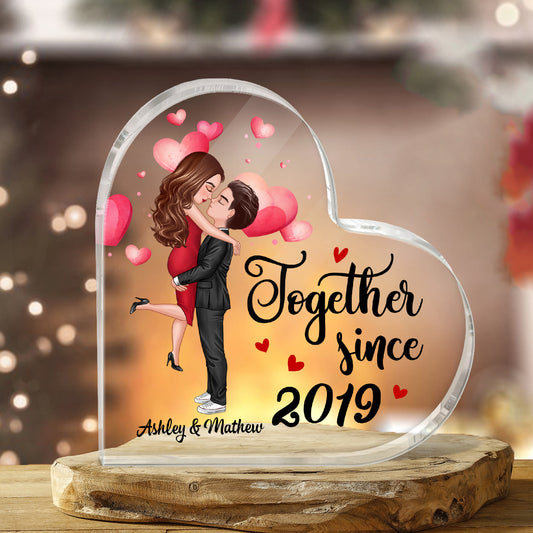 Doll Couple Hugging Kissing Gift For Him For Her Personalized Acrylic Heart Plaque
