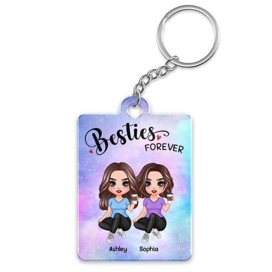 Acrylic Keychain 2 Doll Women Sitting Crossed Legs Besties Sisters Forever Personalized Acrylic KeychainSided