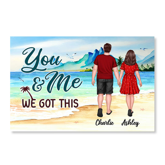 Couple Holding Hands Walking On Beach Personalized Horizontal Poster