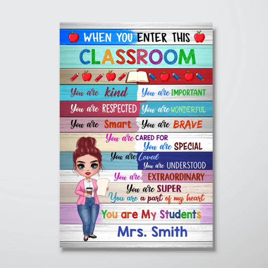 Doll Teacher Wood Texture Classroom Personalized Vertical Poster
