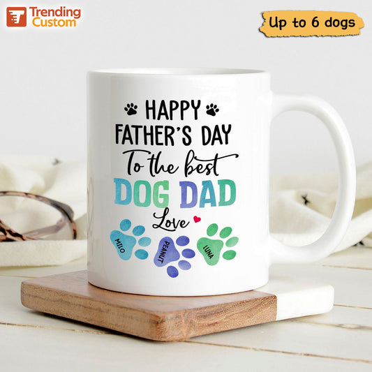 23051253743_Happy Father‘s Day Best Dog Dad Watercolor Paws Personalized Mug