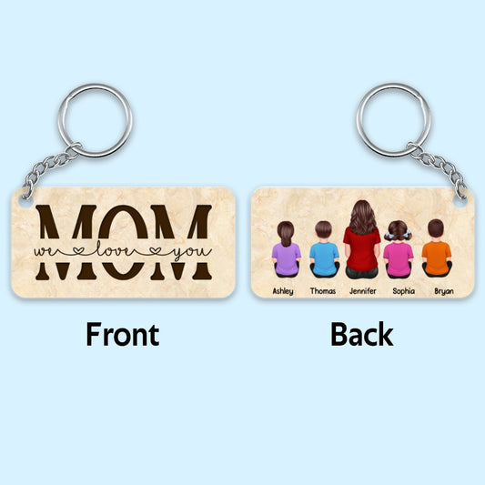 Best Mom Ever Back View Woman Kids Dog Cat Personalized Acrylic Keychain