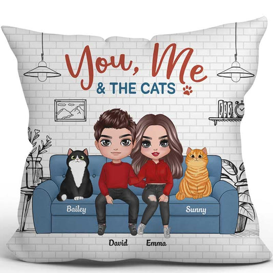 Doll Couple You Me And The Cats In House Personalized Pillow (Insert Included)