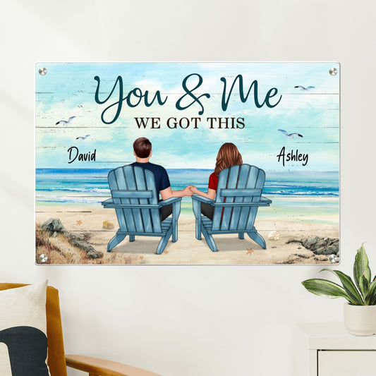 Back View Couple Sitting Beach Landscape Personalized Horizontal Poster