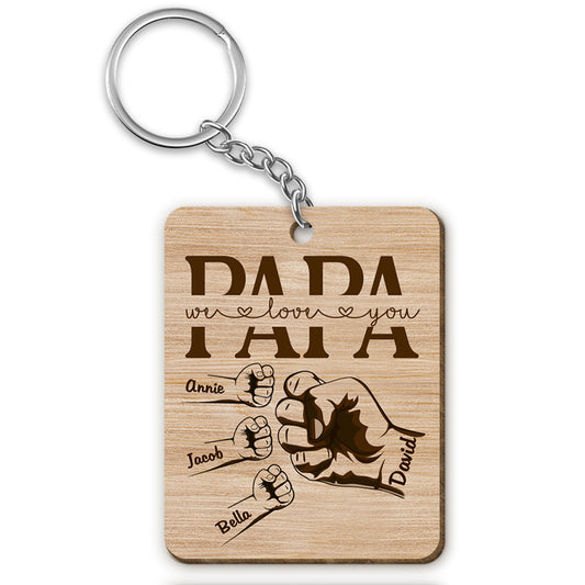 Grandpa Dad We Love You Fist Bump Personalized Wooden Keychain