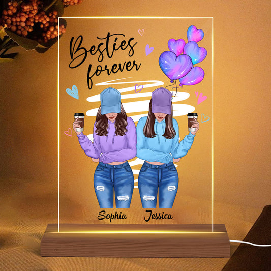 Galaxy Color Hearts Besties Forever Front View Besties Personalized Rectangle Acrylic Plaque LED Light Night