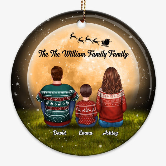 Family Sitting Under Christmas Tree Personalized Circle Ornament