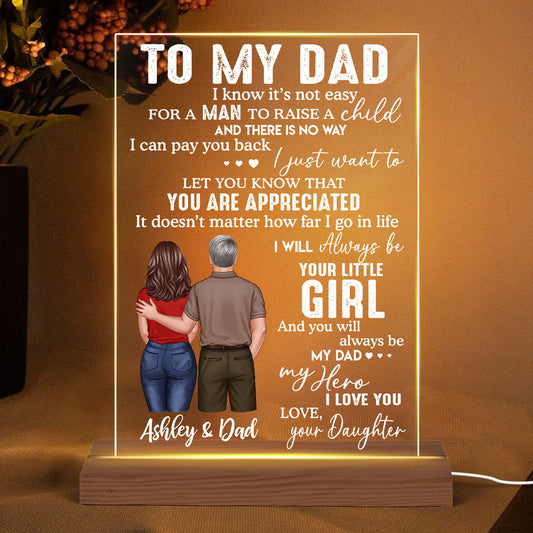 To My Dad From Daughter Son Back View Dad And Daughter Son Standing Personalized Rectangle Acrylic Plaque LED Night Light