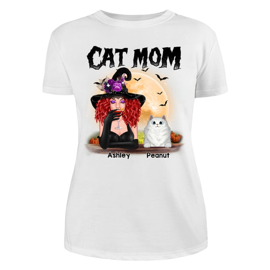 Halloween Witch Cat Mom Personalized Shirt