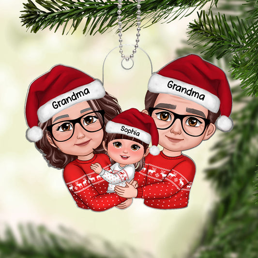 New Face Doll Grandma Grandpa Hugging Kid Christmas Gift For Granddaughter Grandson Personalized Acrylic Ornament