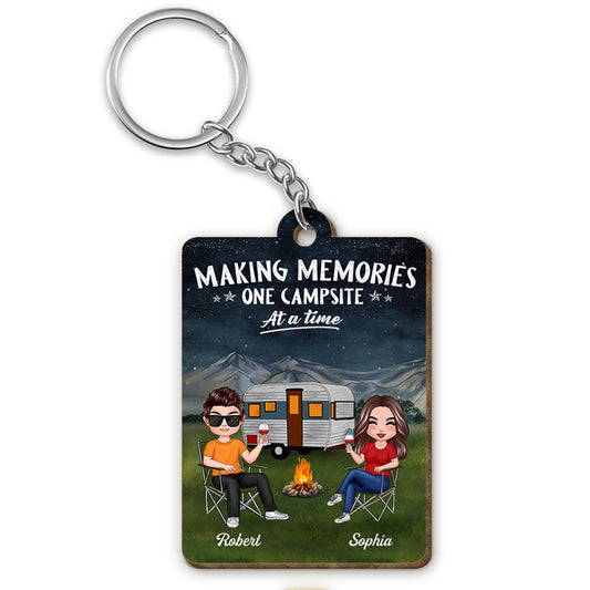 Couple Making Memories Camping Personalized Wooden Keychain