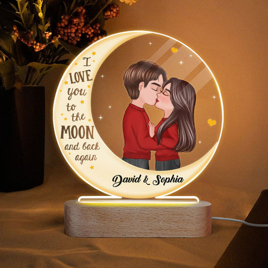 Couple Love To The Moon Personalized Circle Plaque LED Night Light
