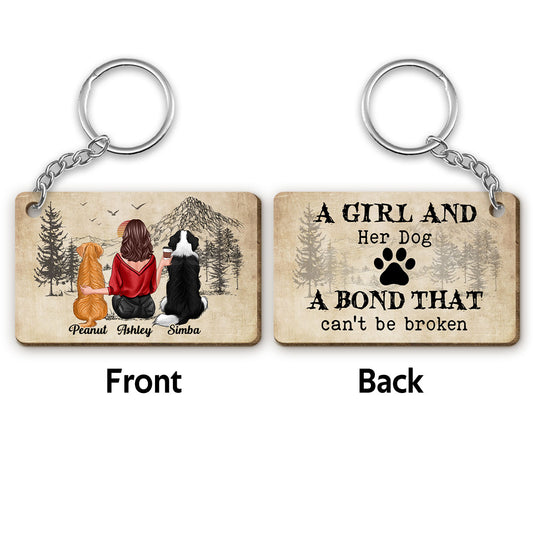 A Girl And Her Dogs A Bond Can‘t Be Broken Personalized Wooden Keychain