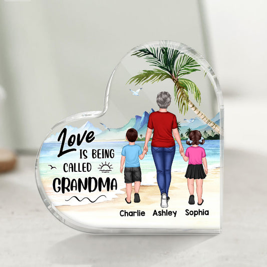 Love Being Called Grandma Back View Walking Woman & Kids Personalized Heart Plaque