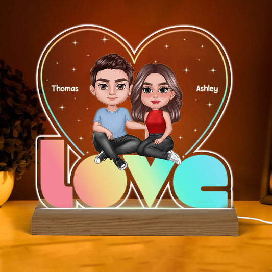 LOVE Pastel Palette Pretty Doll Couple Personalized Custom Shaped Acrylic Plaque With Warm LED Night Light