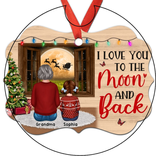 Grandma Grandkids Sitting By Window Love To The Moon Personalized Christmas Ornament