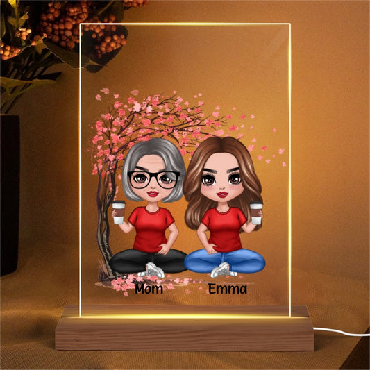 Red Hearts Like Mother Like Daughters Doll Mom And Daughters Sitting Gift For Mom Daughters Personalized Rectangle Acrylic Plaque LED Night Light