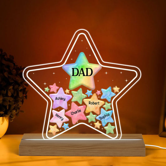 Dad Grandpa Stars In Star Colorful Personalized Warm Acrylic Custom Shape LED Night Light