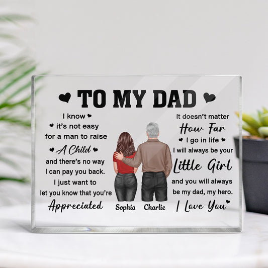 To My Dad From Daughter Son Back View Dad And Daughter Son Standing Personalized Horizontal Rectangle Acrylic Block