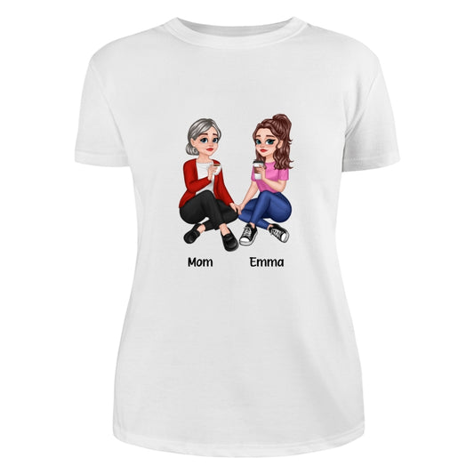 Pretty Cartoon Mom Daughters Women Sitting