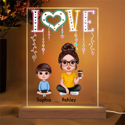 Realistic Grandma Mom And Kids Sitting  LOVE Personalized Rectangle Acrylic Plaque LED Night Light