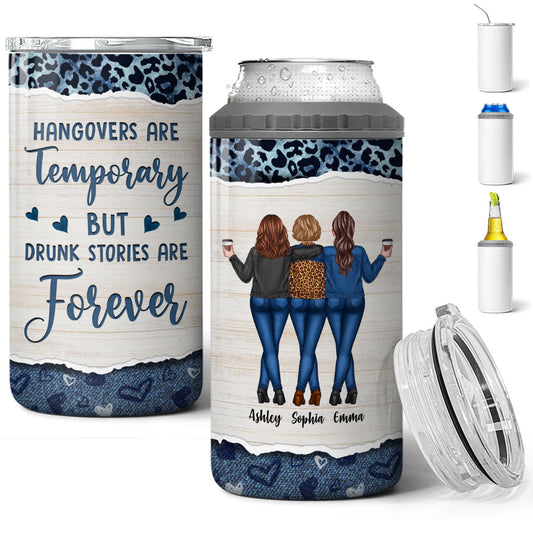 Leopard And Denim Besties Sisters Personalized 4 In 1 Can Cooler